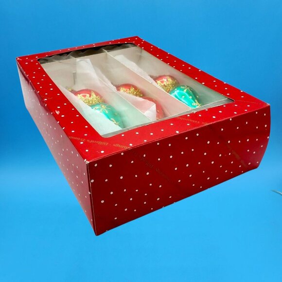 Vintage MCM Starburst Design Finial Glass Ornaments Red Green Gold 1990s 3pc 6" - Picture 8 of 10